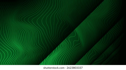 Fondo de textura de onda topográfica verde dinámico con elegante juego de sombras para proyectos de diseño moderno, presentando profundidad Abstractas y sofisticación