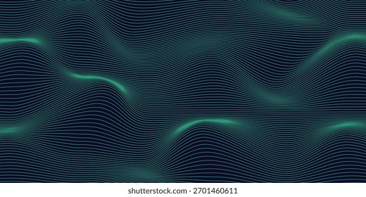 Dynamic green wavy line abstract background with futuristic design. Perfect for tech, digital, and creative visual themes. Ideal for banners, web, presentations, or posters.


