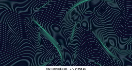 Fundo abstrato de linha ondulada verde dinâmica com design futurista. Perfeito para temas visuais tecnológicos, digitais e criativos. Ideal para banners, Web, apresentações ou cartazes.

