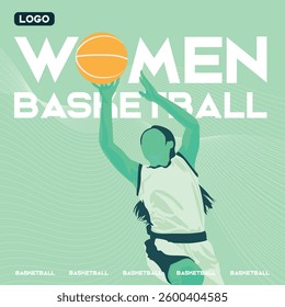 Dynamic green women basketball player jumping with the ball in the air, top view, whole body visible from head to legs, free throw