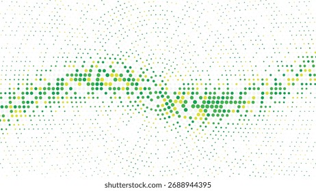 Diseño radial Abstractas del gradiente de la onda del semitono verde y amarillo dinámico del patrón del píxel en un fondo blanco para los conceptos modernos de la Tecnología y de la ecología