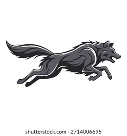 Dynamic Grey and Black Running Wolf Vector Illustration