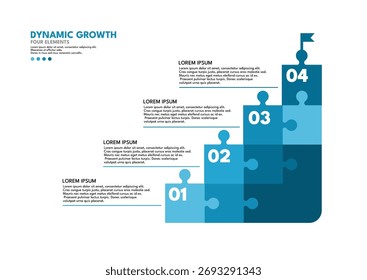 Crescimento dinâmico quatro elementos modelo infográfico, etapas de quebra-cabeça