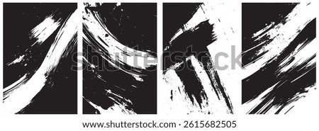 Dynamic Grunge Brush Stroke Set, Abstract Ink Splatters and Flowing Paint Textures on Black Background