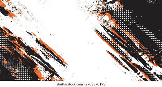 Dynamic Grunge Vector: Bold Textured Design, Black, White and Orange Backdrop for Creative Projects and Urban-themed Visuals