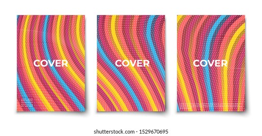 Dynamic halftone cover template abstract geometric curvy lines background. Minimal design.Trendy dotted pattern