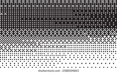 A dynamic halftone gradient composed of squares, offering a modern aesthetic with varying densities of black and white pixels in a simple yet visually striking pattern