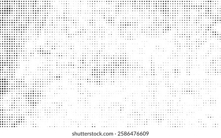 Dynamic halftone pattern, an abstract composition of dots in varying sizes creating a sense of movement and textured depth on a stark white canvas