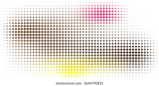 Dynamic halftone pattern showcasing a gradient of vibrant yellow, brown, and pink hues, creating a bold and stylish visual aesthetic with a retro and artistic vibe.