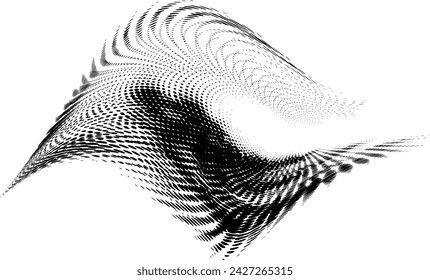 Dynamic halftone polka dot frame of twisted and intersecting dot rays. Lightening the top. Space for copying text.