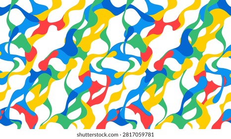 Dynamic Halftone Transition Pack. Vibrant, flowing organic shapes create a dynamic, continuous pattern of primary colors, evoking a sense of joyful movement and playful energy across the composition.