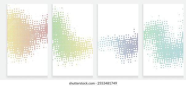 Dynamic Halftone Vector Gradient Patterns Vibrant Retro Dots in Green, Yellow, Red, and Blue for Creative Banners and Product Covers