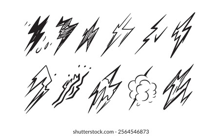 Dynamic Hand Drawn Lightning Bolt Set