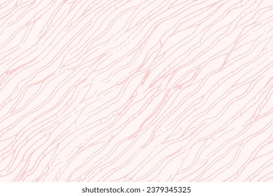 Dynamic hand drawn root texture, diagonal vector seamless pattern, organic pastel pink and white background