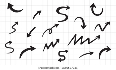 Dynamic Hand-Drawn Doodle Arrow Set on Grid Paper