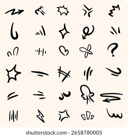 Dynamic Hand-Drawn Doodle Elements Arrows, Bursts and Abstract Shapes