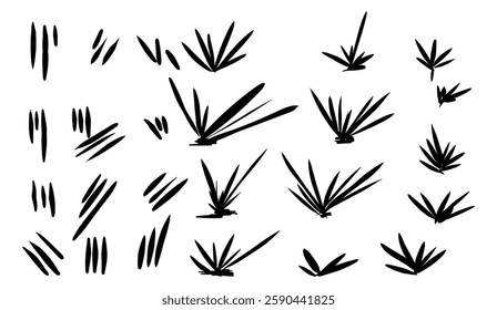 Dynamic hand-drawn grass and foliage illustration offering a versatile resource for nature-inspired designs and creative projects with an organic visual appeal