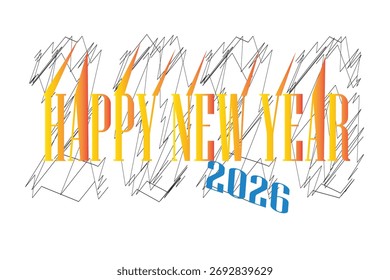 Diseño dinámico feliz del año Nuevo 2026 con llamas y tipografía audaz
