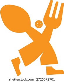 Dinâmica feliz caminhando garfo e colher personagem design ilustração