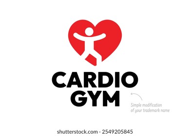 Diseño dinámico del logotipo de la aptitud del corazón - icono moderno del gimnasio cardiovascular con el símbolo del bienestar, marca activa del estilo de vida, emblema saludable del pulso, y corazón rojo vibrante para los negocios de la salud y de la aptitud