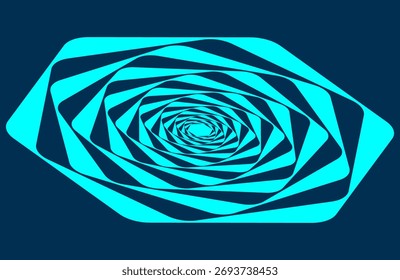 Padrão hexagonal dinâmico preenchido com tonalidades turquesa giratórias. A espiral cria um efeito óptico de movimento e desenho para dentro, como se fosse desenhado em um funil geométrico.