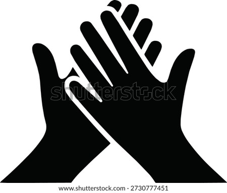 Dynamic high five hand silhouette. Solid black vector isolated on white background, representing teamwork, success, and celebration.