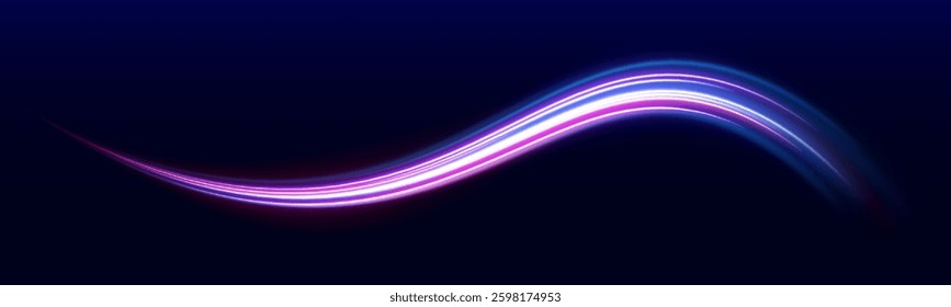 Dynamic high-speed light trails. Blue and red motion blur, night lights, long time exposure, abstract glowing streaks.