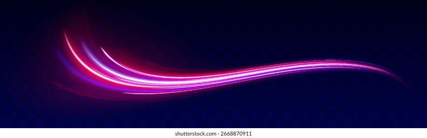 Trilhas de luz dinâmicas de alta velocidade. Borrão de movimento azul e vermelho, luzes noturnas, exposição prolongada, estrias brilhantes abstratas.	

