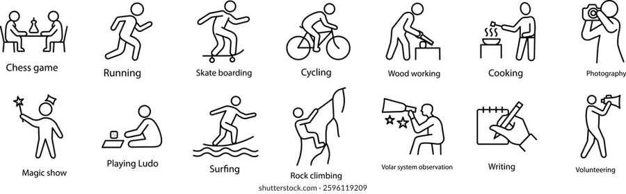 Dynamic Hobby and Activity Icons for Creative and Active Lifestyles.