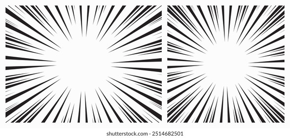 Dynamic horizontal background Set. Template for social media, comics, posts. Speed line comic background. Manga explosion effect with radial motion elements. Vector illustration.