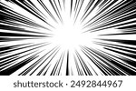 Dynamic horizontal background, template for social media, comics, posts.  Speed line comic background. Manga explosion effect with radial motion elements. Vector graphics