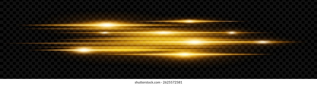 Líneas de velocidad de neón amarillo Horizontal dinámico que brillan intensamente sobre un fondo oscuro. Abstractas rayos futuristas perfectos para diseños digitales, tecnología y Elementos de interfaz de usuario. Ilustración vectorial EPS.