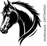 Dynamic Horse Head Silhouette: Elegant Black and White Vector Illustration for Branding and Design