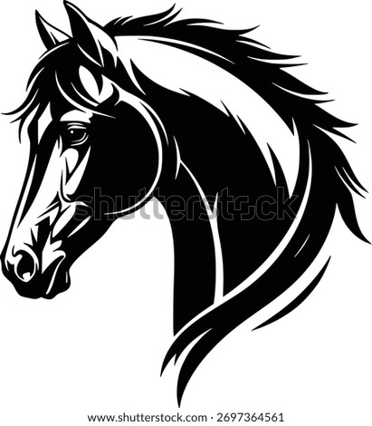 Dynamic Horse Head Silhouette: Elegant Black and White Vector Illustration for Branding and Design