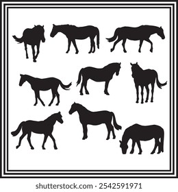 Dynamic horse silhouette vector set for farm and rural animal themes