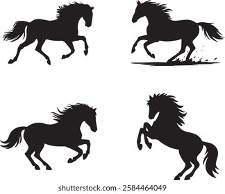 Dynamic Horse Silhouette Vector Set Showcasing Majestic Poses