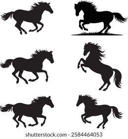 Dynamic Horse Silhouette Vector Set Showcasing Majestic Poses