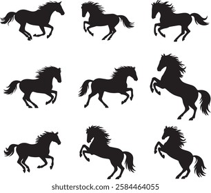 Dynamic Horse Silhouette Vector Set Showcasing Majestic Poses