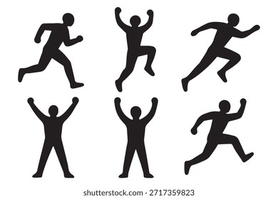 Dynamic human silhouettes illustrating various actions including running, jumping, and celebrating