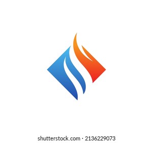 Dynamic HVAC logo featuring an abstract flame and air icon, symbolizing heating, cooling, and climate control. Ideal for HVAC businesses, energy companies and industrial services. Vector logo template