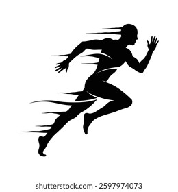 A dynamic icon of an abstract runner in full stride, with flowing lines suggesting speed and momentum