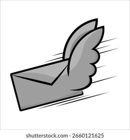Una ilustración de icono dinámico de un sobre de correo volador con alas estilizadas, que simboliza la velocidad, la eficiencia y la comunicación rápida. Este gráfico representa perfectamente los servicios de entrega rápida