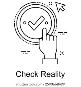 Dynamic icon representing the process of verifying facts, assessing accuracy, and ensuring alignment with real-world conditions.