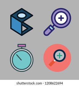 dynamic icon set. vector set about zoom in, stopwatch and zooming icons set.