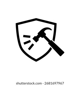 Um ícone dinâmico mostrando um martelo atingindo um escudo com faíscas.