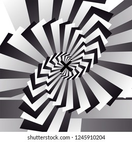 Dynamic illusion in the style of Escher. 3D object. Psychology and philosophy, a sample for printing. Black and white fractal background. Surrealism. 