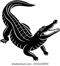 Dynamic Illustration of a American Alligator - Crocodile Silhouette in an Aggressive Pose