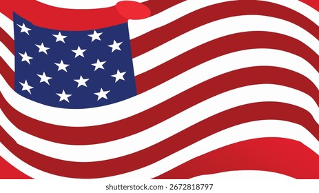 A dynamic illustration of the American flag waving majestically, its stars and stripes flowing in the wind, representing the spirit of the United States.