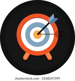 Dynamic illustration of an archery target with an arrow hitting the bullseye, symbolizing precision, goals, and success, ideal for business and motivational concepts