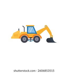 A dynamic illustration of a backhoe loader icon, suitable for heavy machinery contexts.